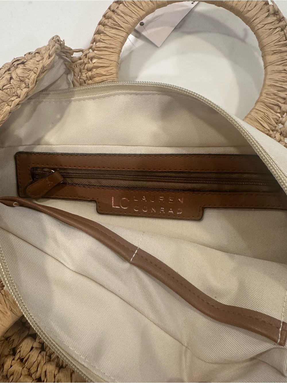 Lauren Conrad NWT Raffia Straw Round Handle Crossbody Bag - Picture 6 of 9
